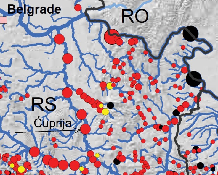 Mapa objekata na rekama Ćuprija